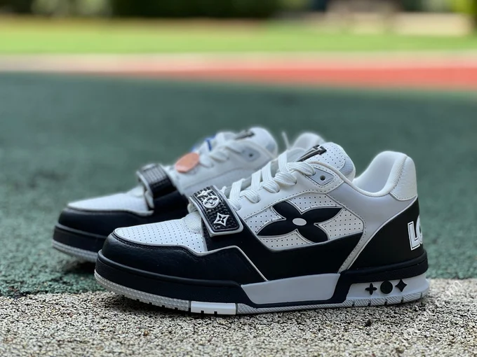 LOUIS VUITTON Trainer Floral Velcro Black White Sneakers