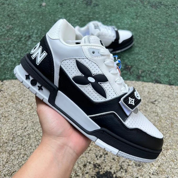 LOUIS VUITTON Trainer Floral Velcro Black White Sneakers