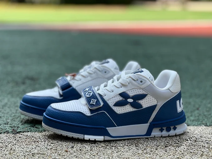 LOUIS VUITTON Trainer Floral Velcro White Blue Sneakers