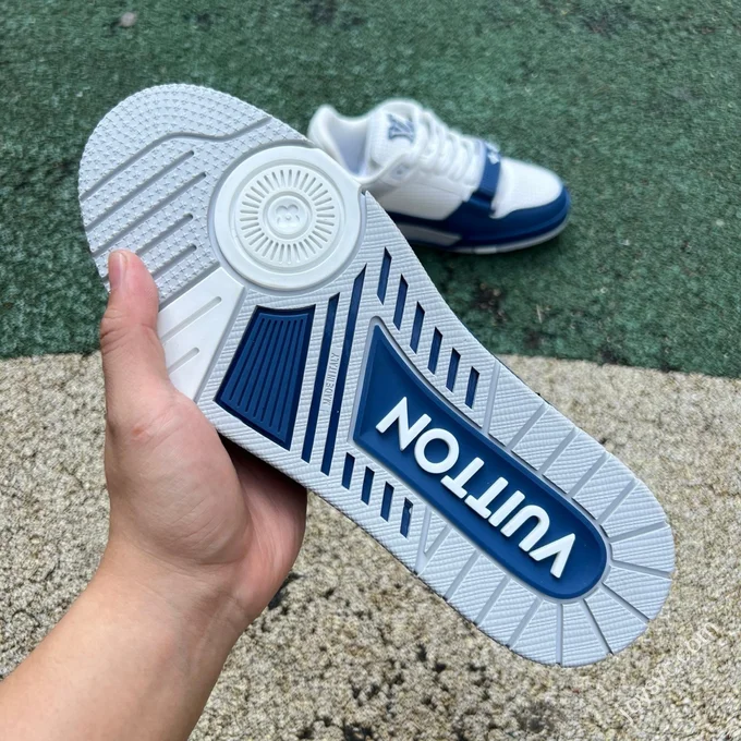 LOUIS VUITTON Trainer Floral Velcro White Blue Sneakers
