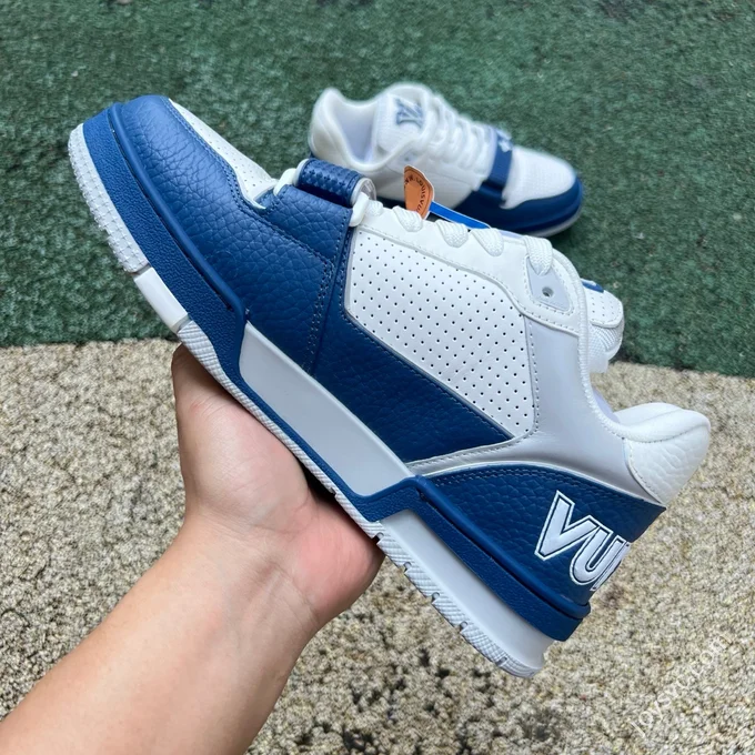 LOUIS VUITTON Trainer Floral Velcro White Blue Sneakers