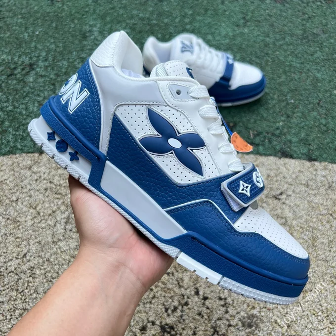 LOUIS VUITTON Trainer Floral Velcro White Blue Sneakers