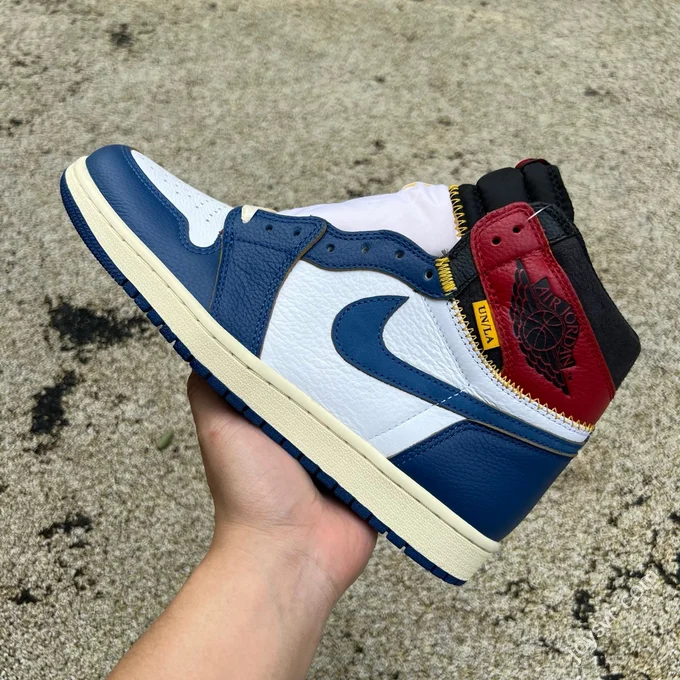 AJ1 Union White Blue Red Patchwork Sneakers