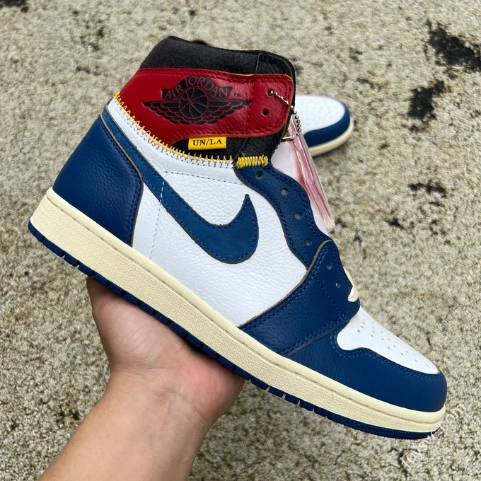 AJ1 Union White Blue Red Patchwork Sneakers