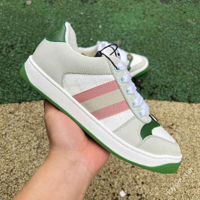 Gucci Screener Dirty Look White Grey Green Sneakers