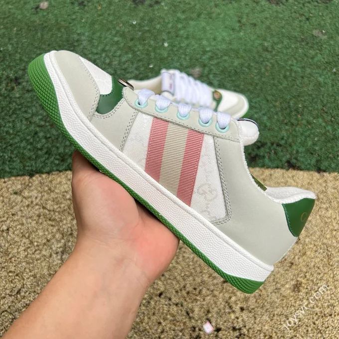 Gucci Screener Dirty Look White Grey Green Sneakers