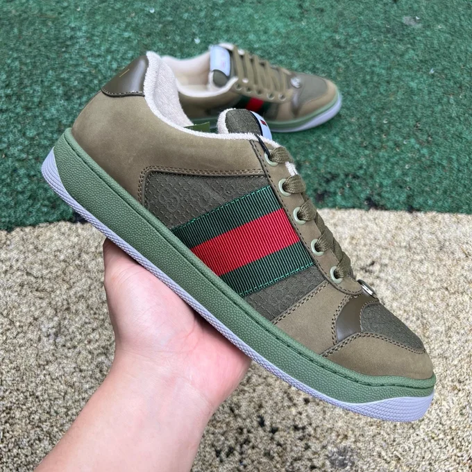 Gucci Screener Dirty Look Olive Green Sneakers