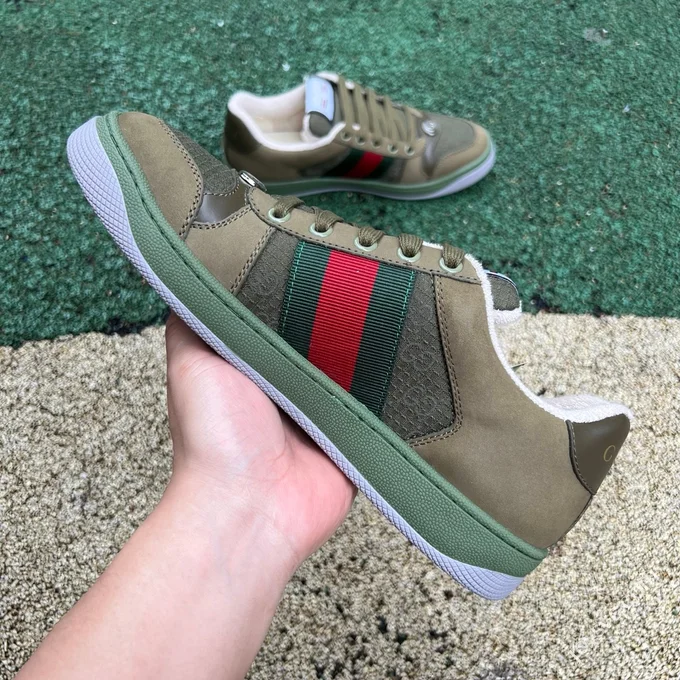 Gucci Screener Dirty Look Olive Green Sneakers