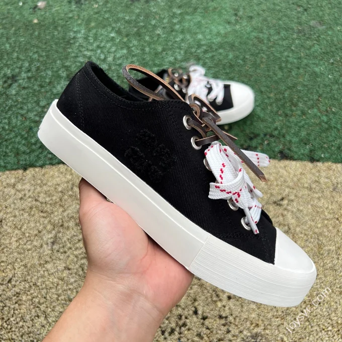 Miu Miu Washed Denim Canvas Shoes Black White