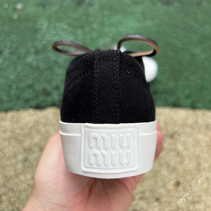 Miu Miu Washed Denim Canvas Shoes Black White