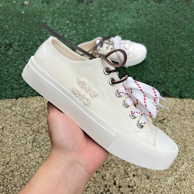Miu Miu Washed Denim Canvas Shoes Pure White