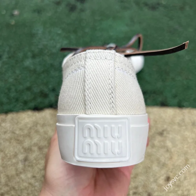 Miu Miu Washed Denim Canvas Shoes Pure White