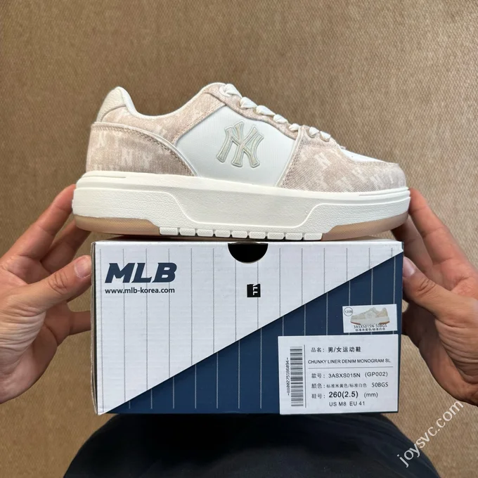 MLB Chunky Liner College Style Platform Sneakers Denim Beige Pink 3ASXS015N (GP002)