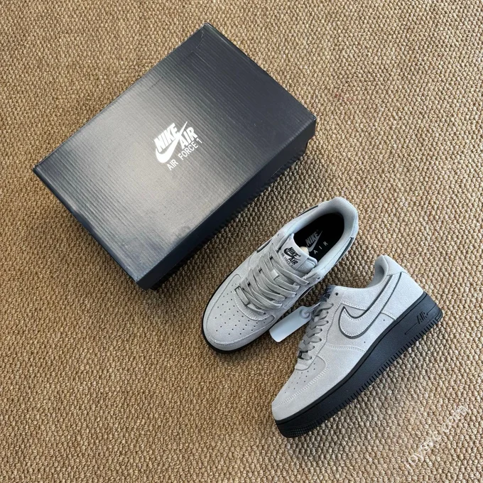 3A Pure Original Air Force 1 AF1 Grey Black Suede Sneakers HQ1966-001