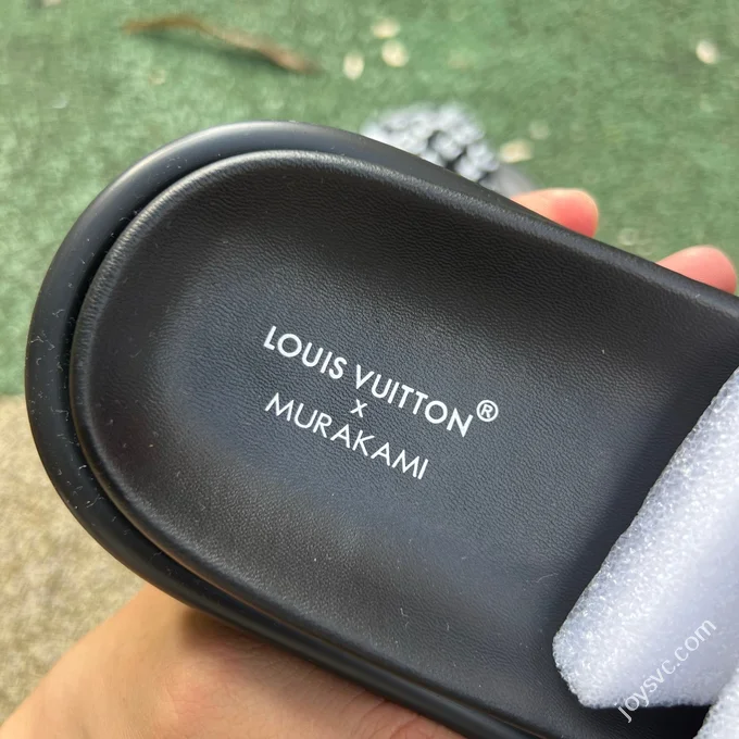 LV LOUIS VUITTON Miami Textile One-Strap Slides Black White