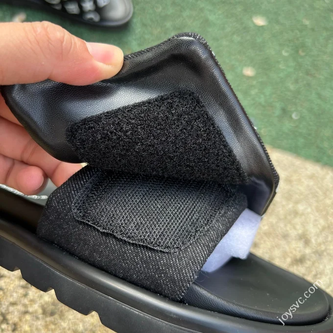 LV LOUIS VUITTON Miami Textile One-Strap Slides Black White