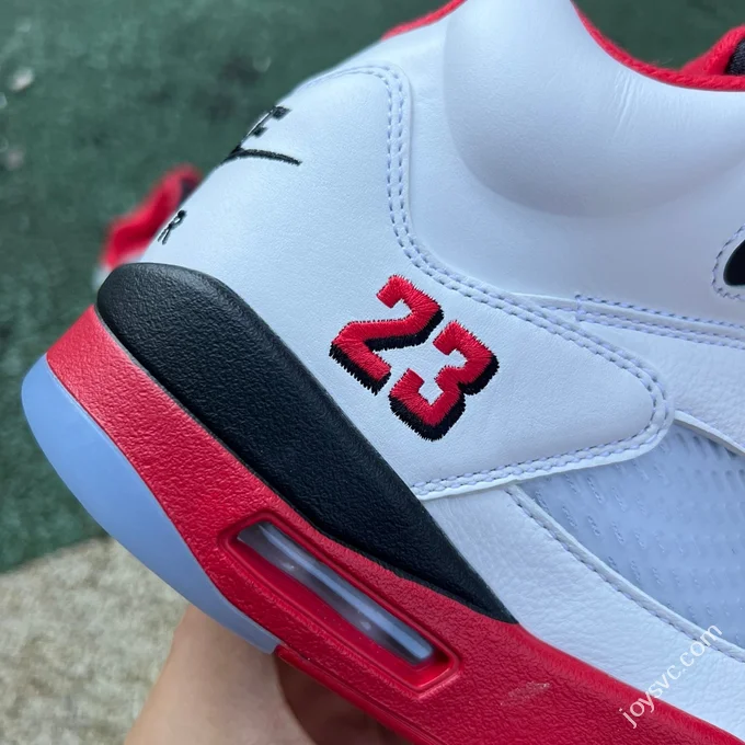 AJ5 White Red Fire Red Black Tongue Sneakers HQ7978-101