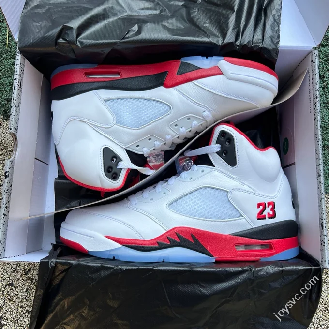 AJ5 White Red Fire Red Black Tongue Sneakers HQ7978-101