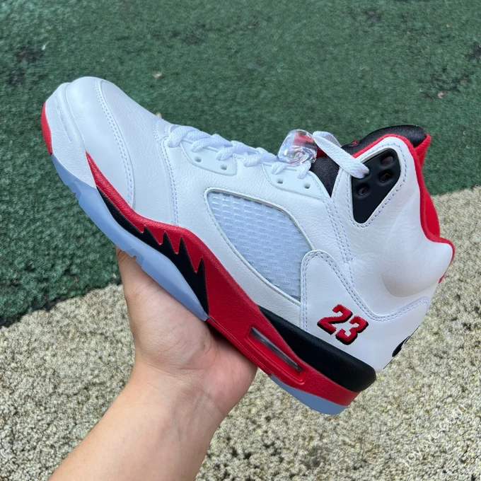 AJ5 White Red Fire Red Black Tongue Sneakers HQ7978-101