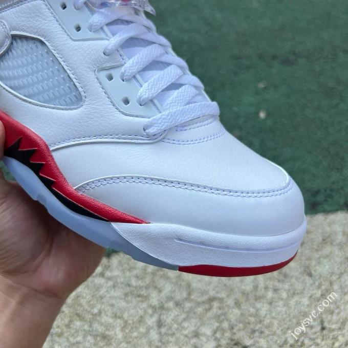 AJ5 White Red Fire Red Black Tongue Sneakers HQ7978-101