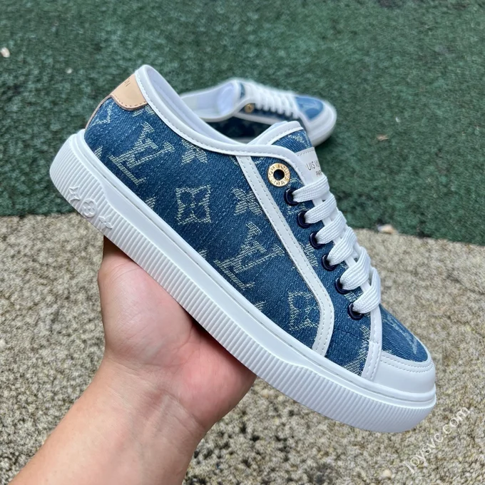 LV White Blue Biscuit Shoes Canvas Shoes LOUIS VUITTON Lagoon Sneaker 25SS