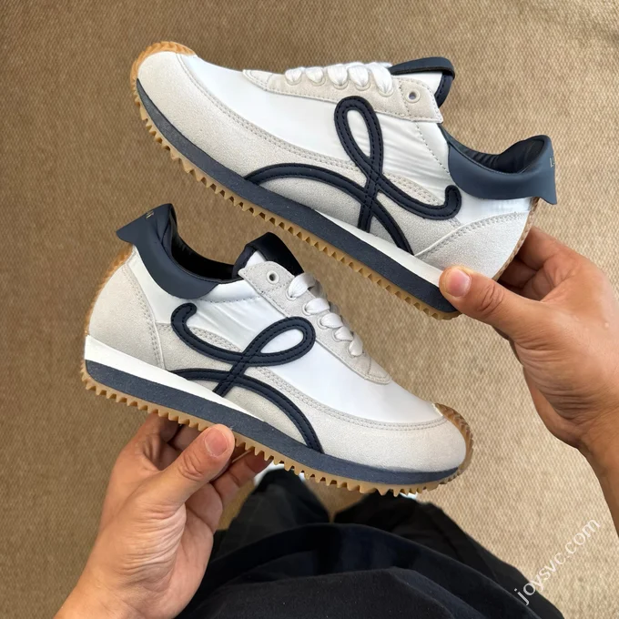 LOEWE Flow Runner High Top Training Shoes White Blue Grey