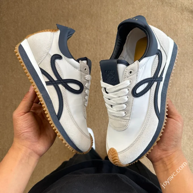 LOEWE Flow Runner High Top Training Shoes White Blue Grey