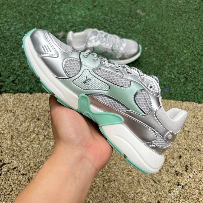 LOUIS VUITTON Olympia LV Liquid Silver Green Sneakers