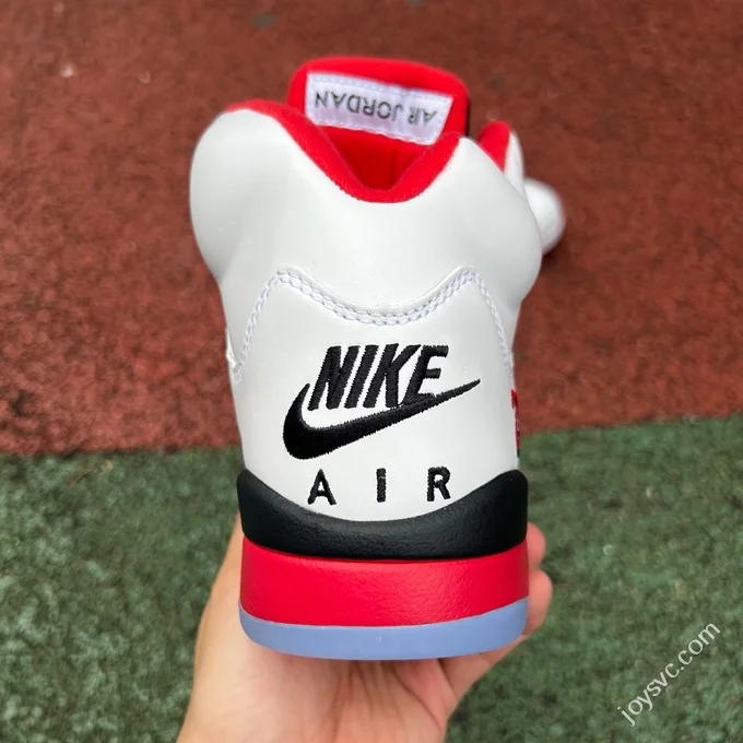 AJ5 White Red Fire Red Black Tongue Sneakers HQ7978-101