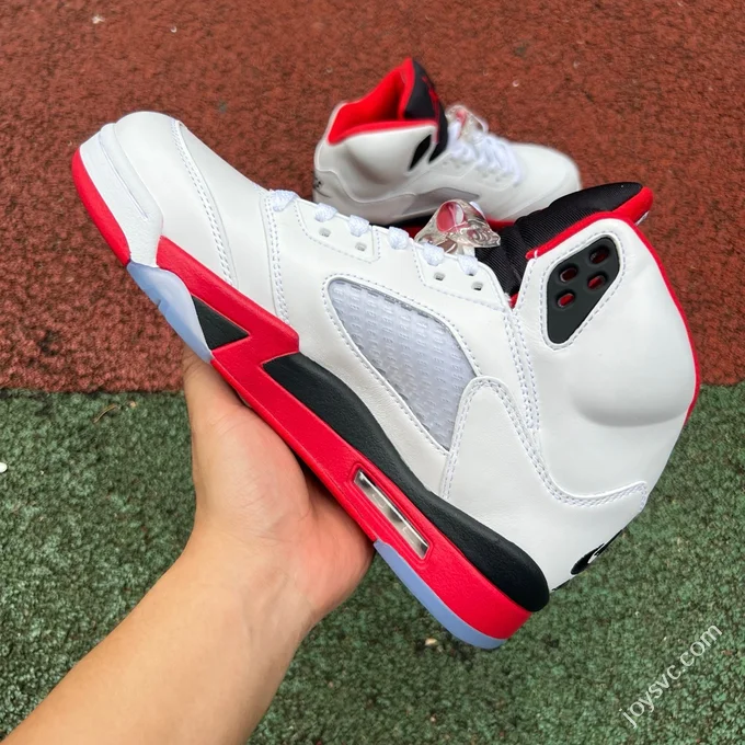 AJ5 White Red Fire Red Black Tongue Sneakers HQ7978-101