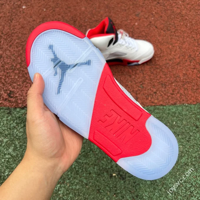 AJ5 White Red Fire Red Black Tongue Sneakers HQ7978-101