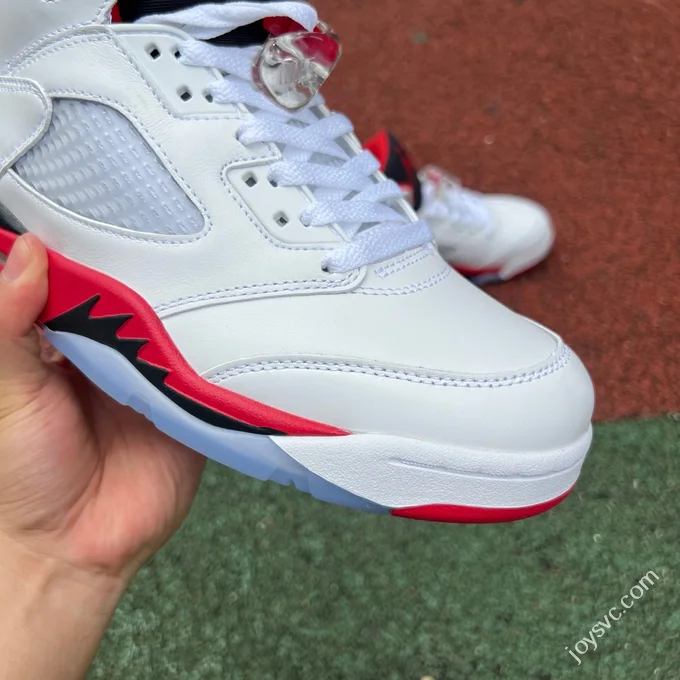 AJ5 White Red Fire Red Black Tongue Sneakers HQ7978-101