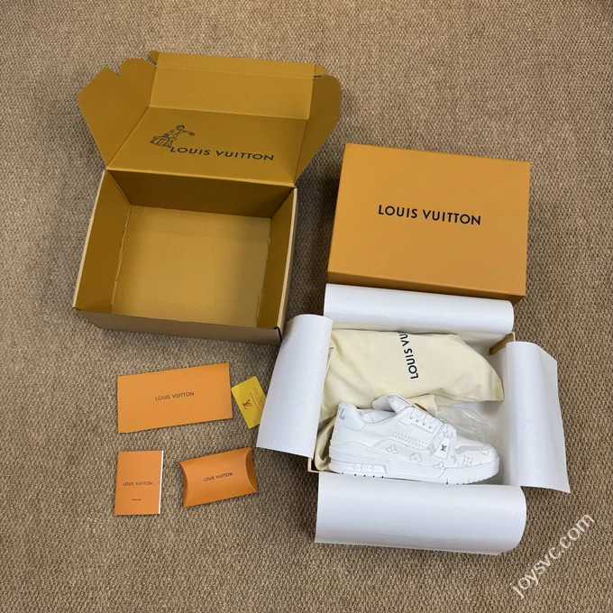 LV Trainer White Lychee Grain Leather