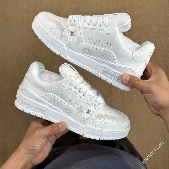 LV Trainer White Lychee Grain Leather