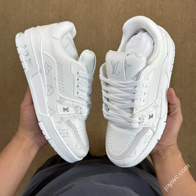 LV Trainer White Lychee Grain Leather