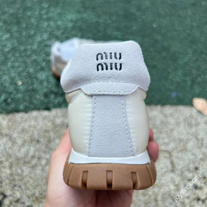 Miu Miu Tyre Suede Trainer Shoes Beige