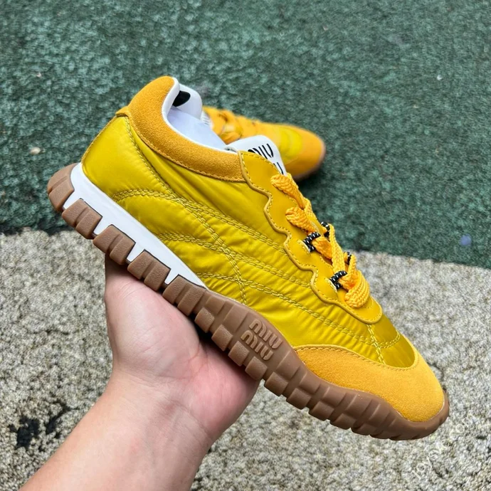 Miu Miu Tyre Suede Trainer Shoes Yellow
