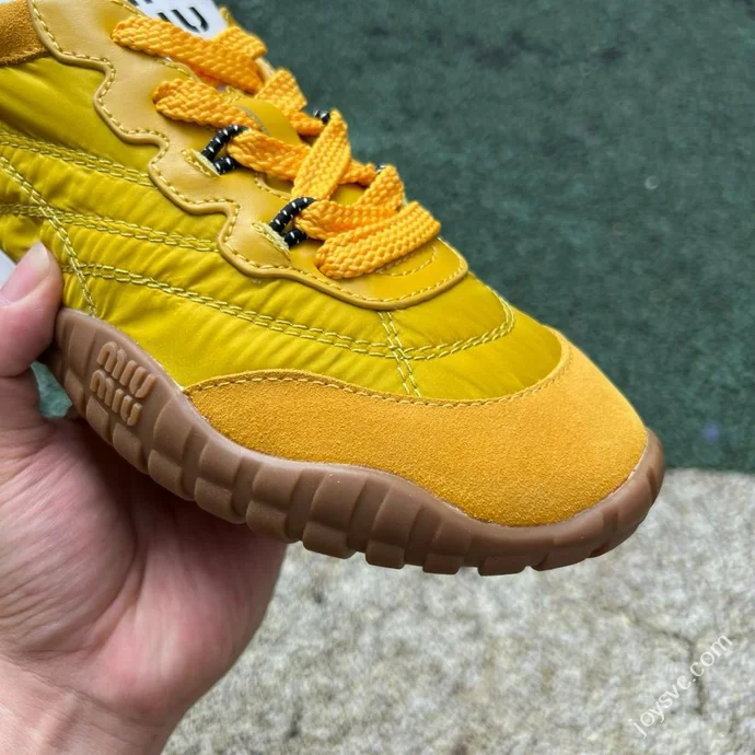 Miu Miu Tyre Suede Trainer Shoes Yellow