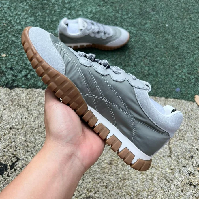 Miu Miu Tyre Suede Trainer Shoes Beige Grey