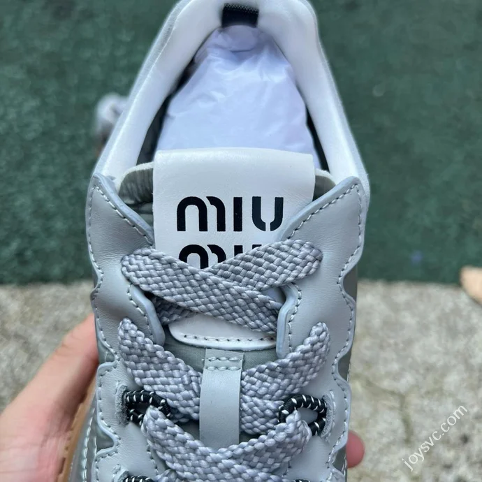 Miu Miu Tyre Suede Trainer Shoes Beige Grey