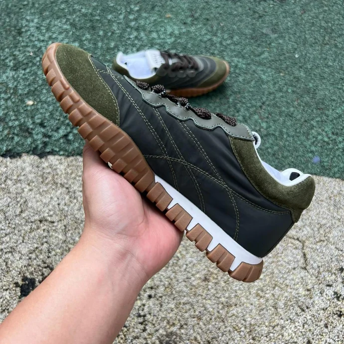 Miu Miu Tyre Suede Trainer Shoes Olive Green