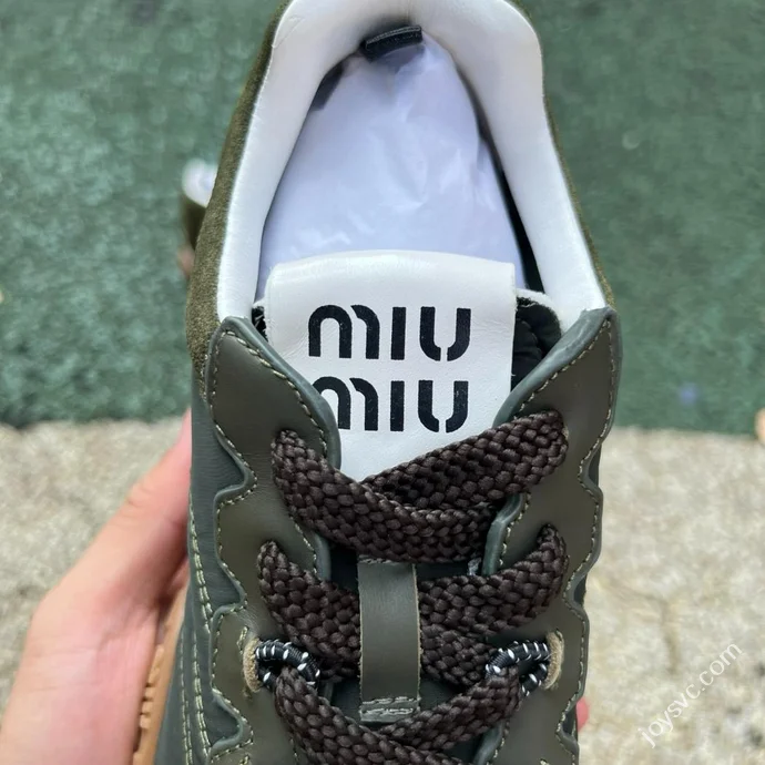 Miu Miu Tyre Suede Trainer Shoes Olive Green