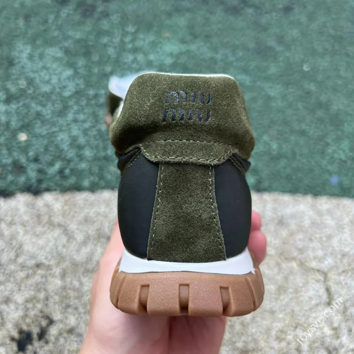 Miu Miu Tyre Suede Trainer Shoes Olive Green