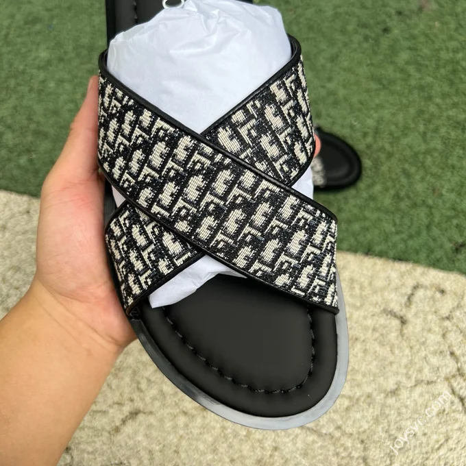 Dior Alias Calfskin Flat Slides Black White Men's Beige