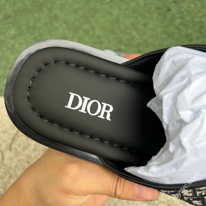 Dior Alias Calfskin Flat Slides Black White Men's Beige
