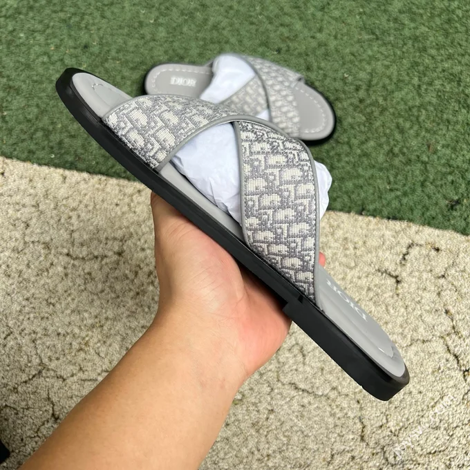 Dior Alias Calfskin Flat Slides Grey Men's Beige