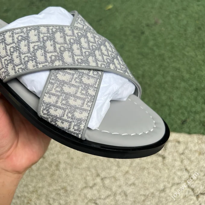 Dior Alias Calfskin Flat Slides Grey Men's Beige