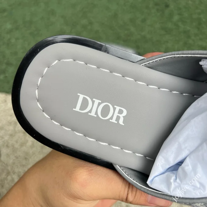 Dior Alias Calfskin Flat Slides Grey Men's Beige