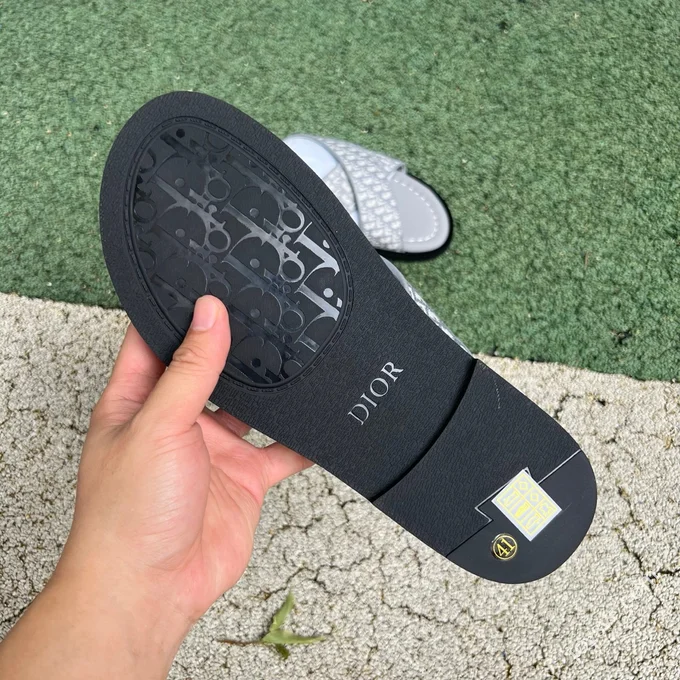 Dior Alias Calfskin Flat Slides Grey Men's Beige