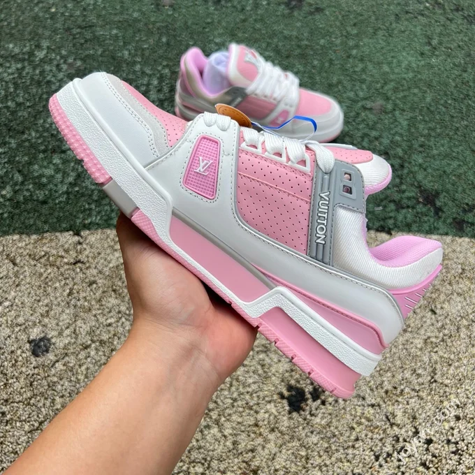 Pure Original LOUIS VUITTON Trainer White Pink Silver